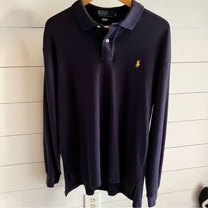 Polo Ralph Lauren Men’s Long Sleeve Navy Blue Knit Polo Size Large w Yellow Pony